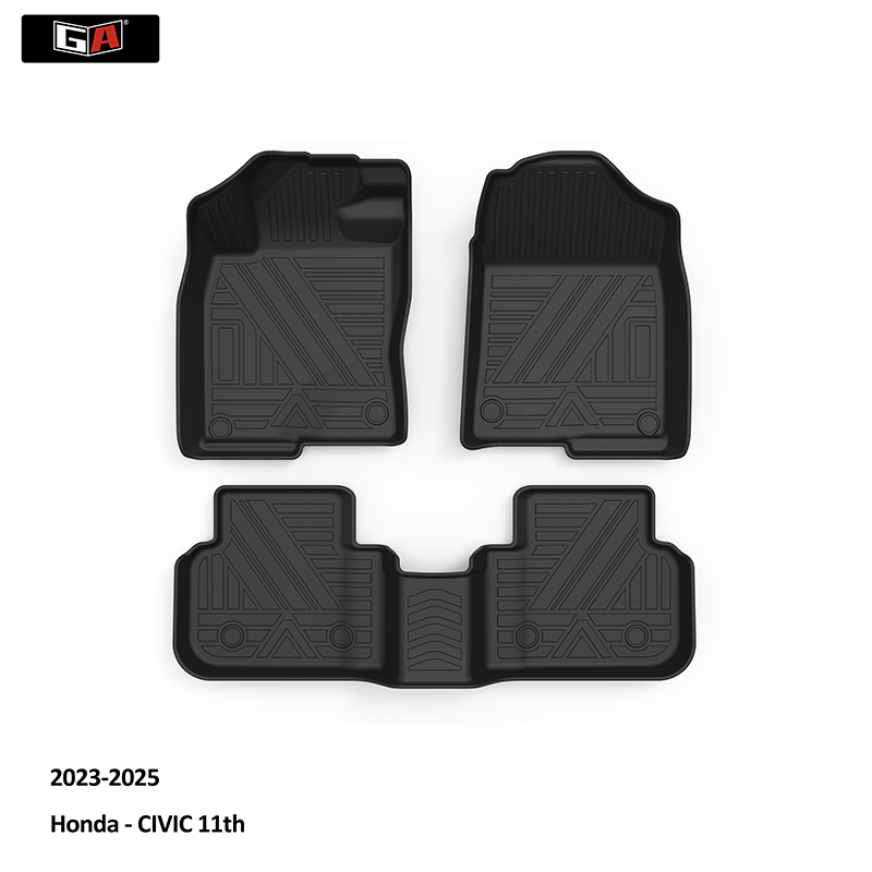 GA 3-Piece Non-Skid Black TPE Car Carpet Pad Interior Mats for Honda CIVIC 2023-2025