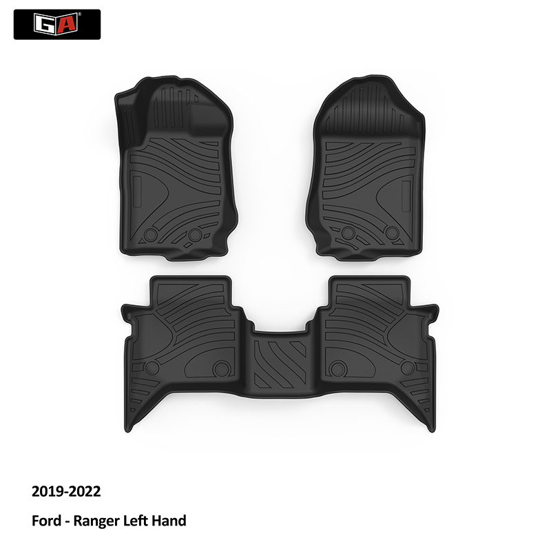 GA 3-Piece Non-Skid Black TPE Car Carpet Interior Mats for Ford RANGER 2019-2022 All-weather Car mat