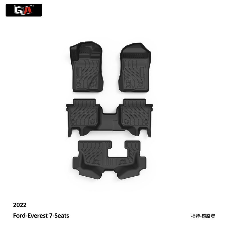 GA TPE Car Mats Waterproof TPE Floor Mats for Ford-Everest 7-Seats 2022 Dustproof TPE Carpets mat