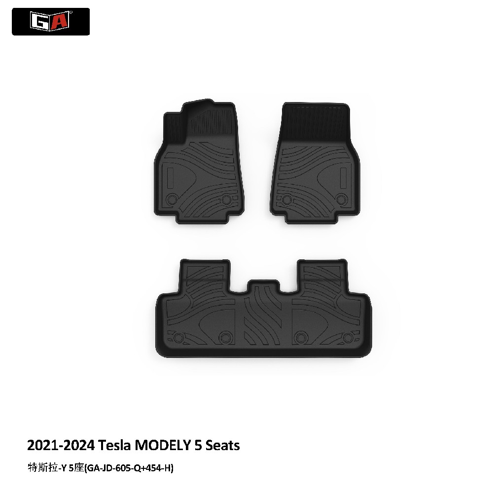 GA 3D TPE Eco Mat Fit for Tesla MODELY 5 Seats 2021-2024 Easy-clean Car Floor Carpets