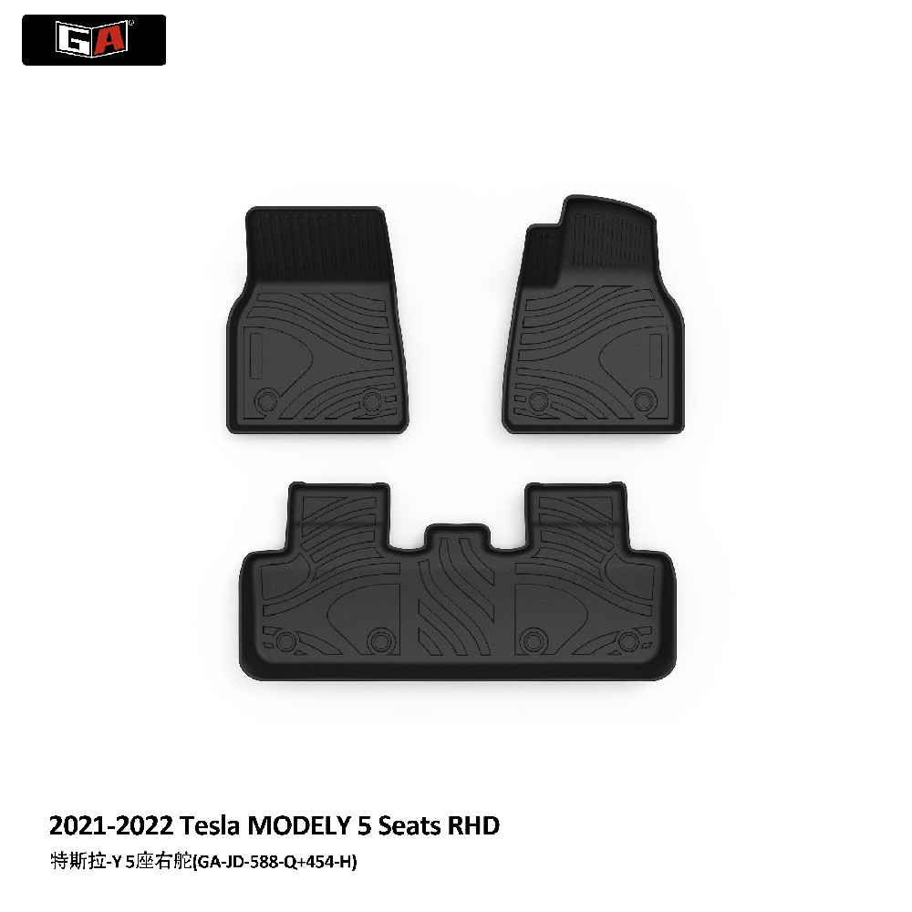GA 3D TPE ECO Mat for Tesla MODELY 5 Seats RHD 2021-2022 Easy-clean Floor Carpets