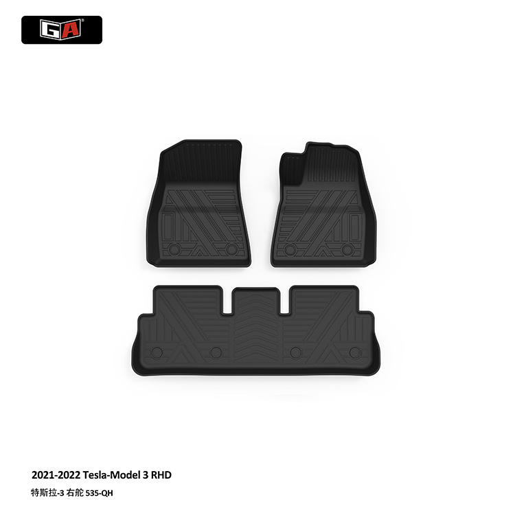 GA Custom Size 3D TPE Car Mats for Tesla Model 3 RHD 2021-2022 Car Carpet Car Floor Mats