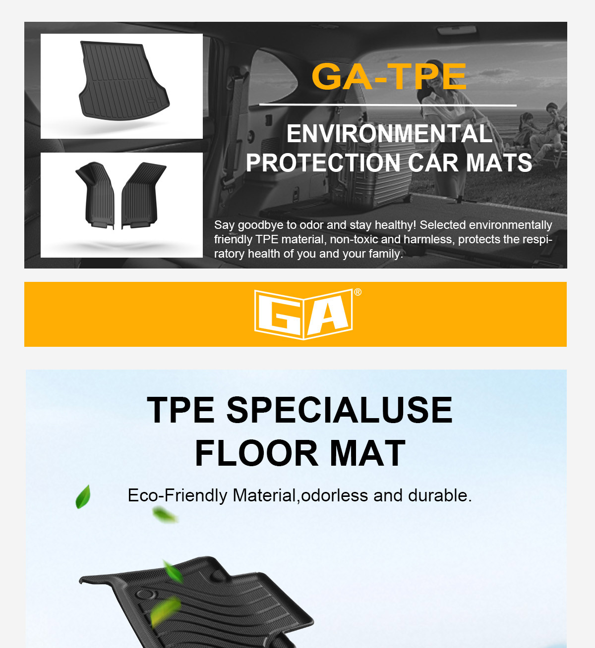 GA Custom Fit 3D TPE Trunk Liner TPE Backrest+Car Trunk Mat for Volkswagen-Tiguan L 2019-2024